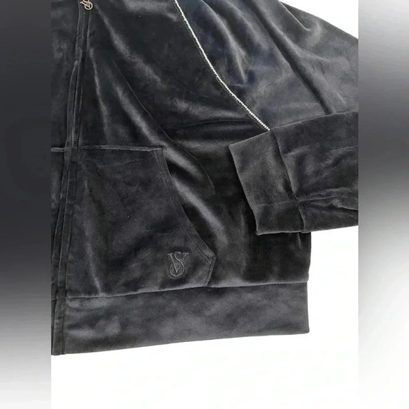Victoria’s Secret On Point Black Full Zip Velour Hoodie Women’s size Large - Picture 5 of 13
